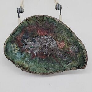 Studio Pottery Raku Wall Hanging Carved Aardvark Art Signed By J. Lemont